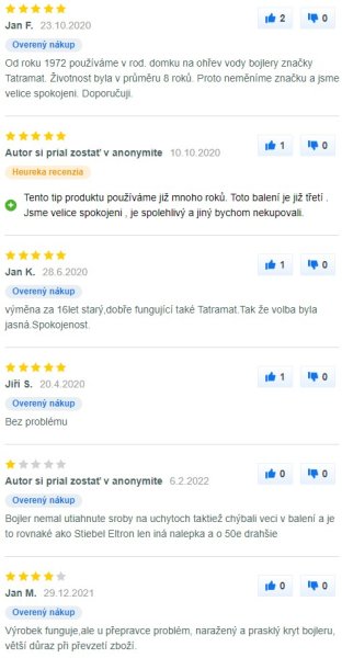 Recenzie a skúsenosti s bojlerom Tatramat EOV 120 Trend Mall