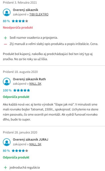 Recenzie a skúsenosti s bojlerom Tatramat EOV 120 Trend