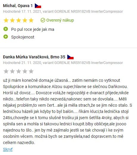 Recenzie a skúsenosti s americkou chladničkou Gorenje NRS9182VB na Alza