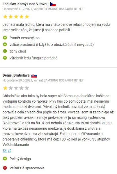 Recenzie a skúsenosti s americkou chladničkou Samsung RS67A8811B1 na Alza