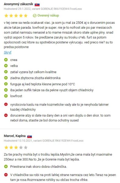 Recenzie a skúsenosti s chladničkou Gorenje RK6192EW4 Alza