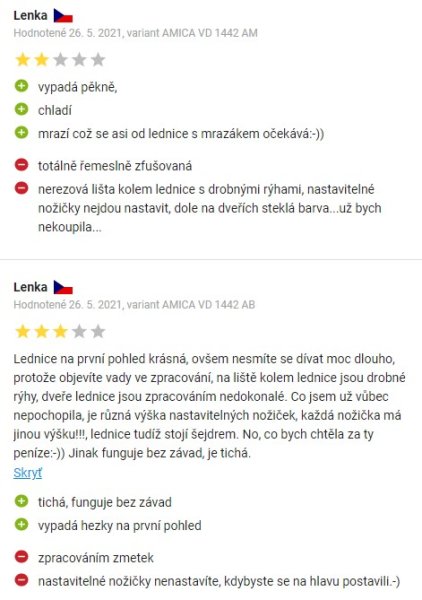 Recenzie a skúsenosti s retro chladničkou Amica VD 1442 AM na Alza