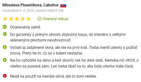 Recenzie a skúsenosti s čističom okien Hobot 298 na Alza