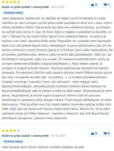 Recenzie a skúsenosti s čističom okien Hobot 298 na Mall