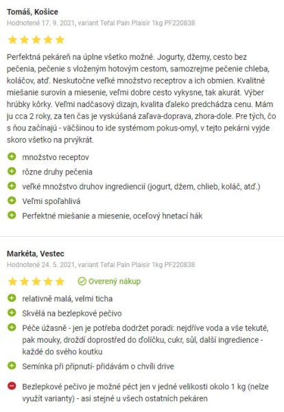 Recenzie a skúsenosti s domácou pekárňou Tefal PF 220838 na Alze