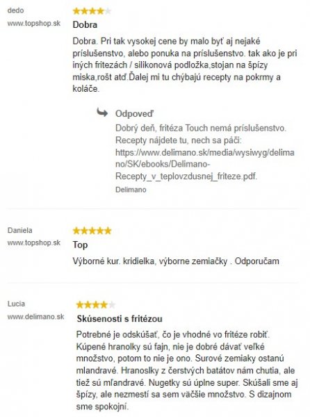 Recenzie a skúsenosti s teplovzdušnou fritézou Delimano Touch na Topshop