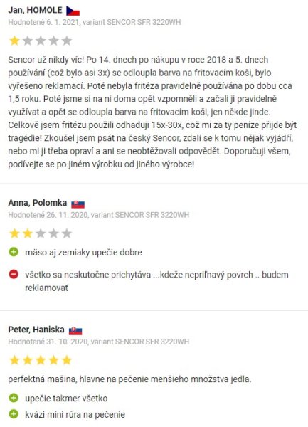 Recenzie a skúsenosti s teplovzdušnou fritézou Sencor SFR 3220WH na Alza