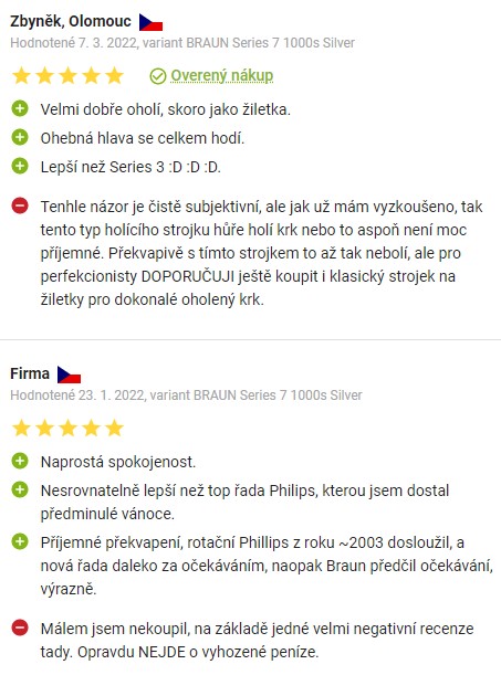 Recenze a zkušenosti s holicím strojkem Braun Series 7 1000s na Alze