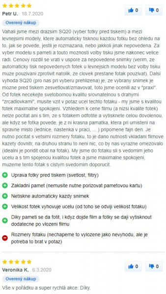 Recenzie a skúsenosti s instantným fotoaparátom Fujifilm Instax Square SQ20 na Mall