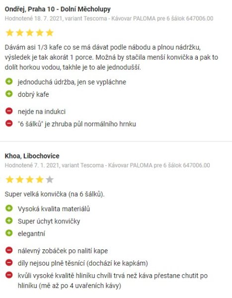 Recenzie a skúsenosti s moka kávovarom Tescoma Paloma 6 na Alza