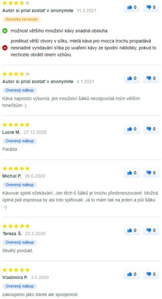 Recenzie a skúsenosti s moka kávovarom Tescoma Paloma 6 na Mall