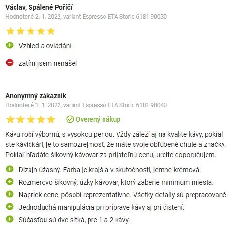 Recenzie a skúsenosti s pákovým kávovarom ETA Storio 6181 90040 na Alza