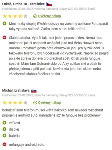 Recenzie a skúsenosti s mobilným telefónom Samsung Galaxy S22