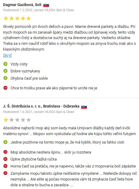 Recenze a zkušenosti s mopem Vileda Spin & Clean na Alze