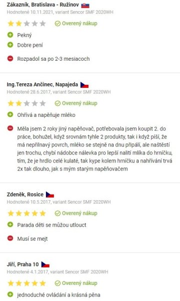 Recenzie a skúsenosti s napeňovačom mlieka Sencor SMF 2020WH na Alza