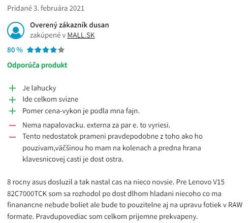 Recenzie a skúsenosti s notebookom Lenovo V15 82C7000TCK