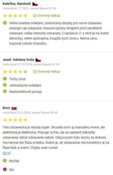 Recenzie a skúsenosti s odsávačkou mlieka Beurer BY 40 na Alza