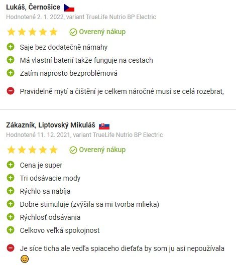 Recenzie a skúsenosti s odsávačkou mlieka TrueLife Nutrio BP Electric na Alza