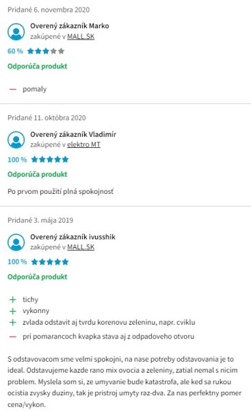 Recenzie a skúsenosti s odšťavovačom Sencor SSJ 4041