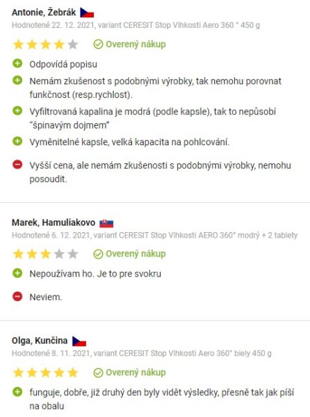 Recenzie a skúsenosti s odvlhčovačom vzduchu Ceresit Stop vlhkosti Aero 360° na Alza