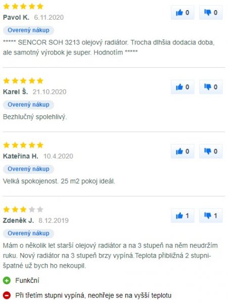 Recenzie a skúsenosti s olejovým radiátorom Sencor SOH 3213WH na Mall