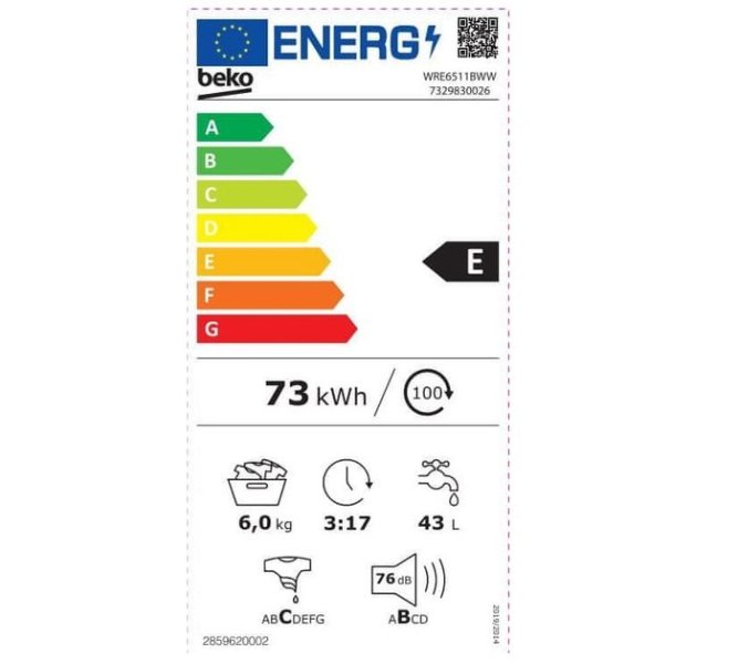 Beko WRE6511BWW energetický štítok