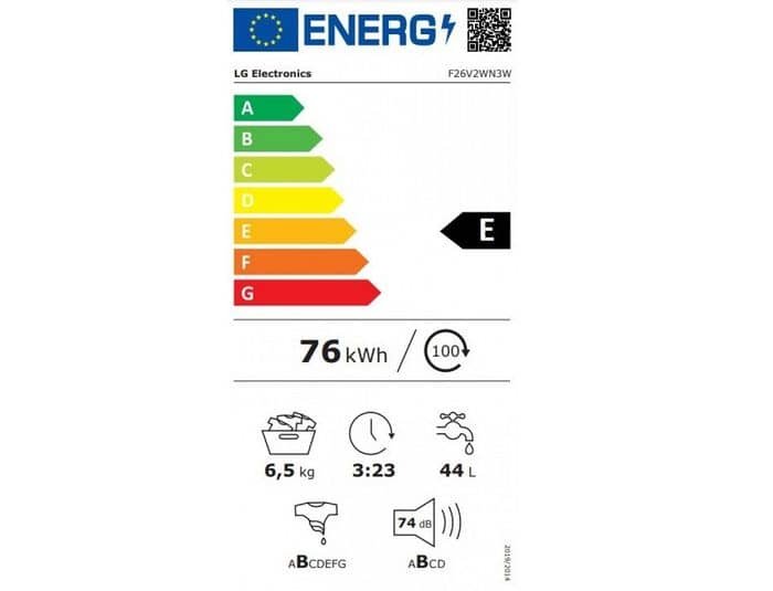 LG F26V2WN3W energetický štítok