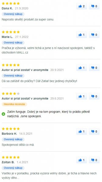 Recenzie a skúsenosti s parnou práčkou Gorenje WE62SDS na Mall