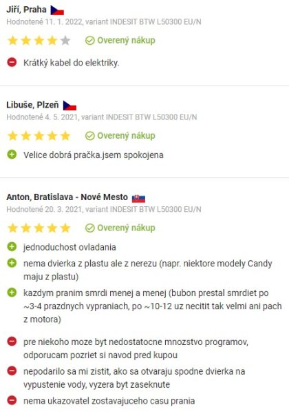 Recenzie a skúsenosti s práčkou Indesit BTW L50300 EU/N na Alza