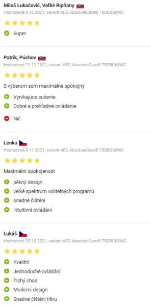 Recenzie a skúsenosti so sušičkou bielizne AEG AbsoluteCare T8DBG68WC na Alza