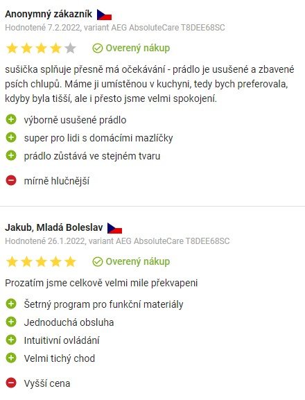 Recenzie a skúsenosti so sušičkou bielizne AEG AbsoluteCare T8DEE68SC na Alza