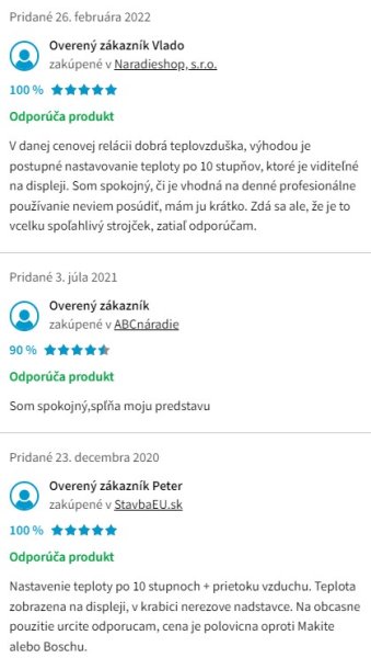 Recenzie a skúsenosti s teplovzdušnou pištoľou Extol Industrial 8794800