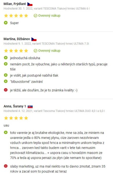 Recenzie a skúsenosti s tlakovým hrncom Tescoma Ultima 6 l na Alza