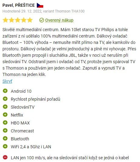 Recenzie a skúsenosti s Android TV boxom Thomson THA100