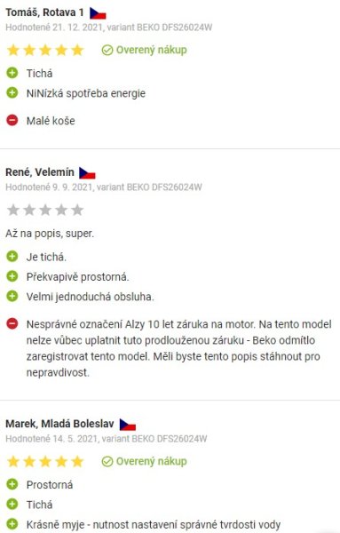 Recenzie a skúsenosti s umývačkou riadu Beko DFS26024W na Alza