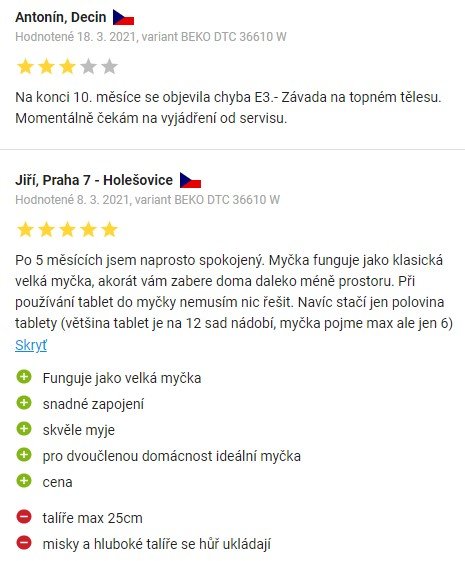 Recenzie a skúsenosti s umývačkou riadu Beko DTC36610W na Alza