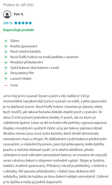 Recenze a zkušenosti s vysavačem Dyson V15 Detect Absolute Extra