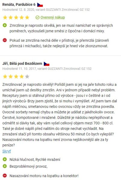 Recenzie a skúsenosti so zmrzlinovačom Guzzanti GZ 152 na Alza