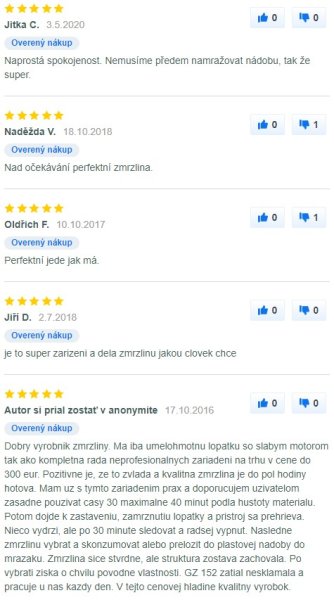 Recenzie a skúsenosti so zmrzlinovačom Guzzanti GZ 152 na Mall