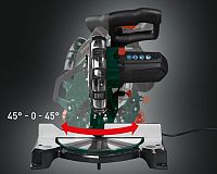 Skracovacia a pokosová píla Parkside PKS 1500 B3 nastavenie uhla